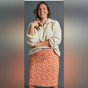 Anthropologie Orange & Cream Printed Pencil Skirt